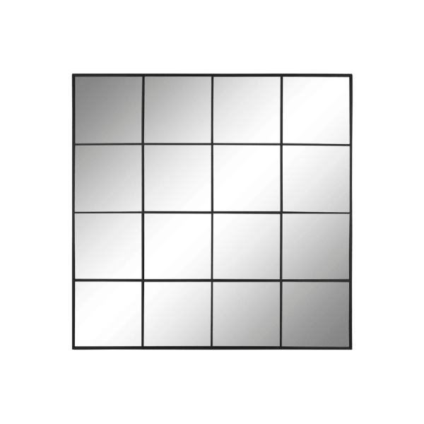 Espejo de Pared con Cuadrícula Metálica Negra – Estilo Industrial (122x122 cm)