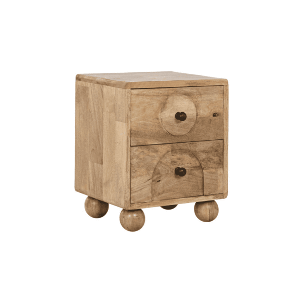 Mesita de noche de madera maciza con diseño geométrico