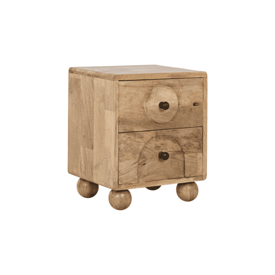 Mesita de noche de madera maciza geométrico