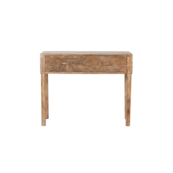 Consola de madera tallada con 2 cajones – Diseño artesanal y elegante.