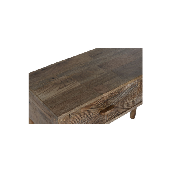 Consola de madera tallada con 2 cajones – Diseño artesanal y elegante.