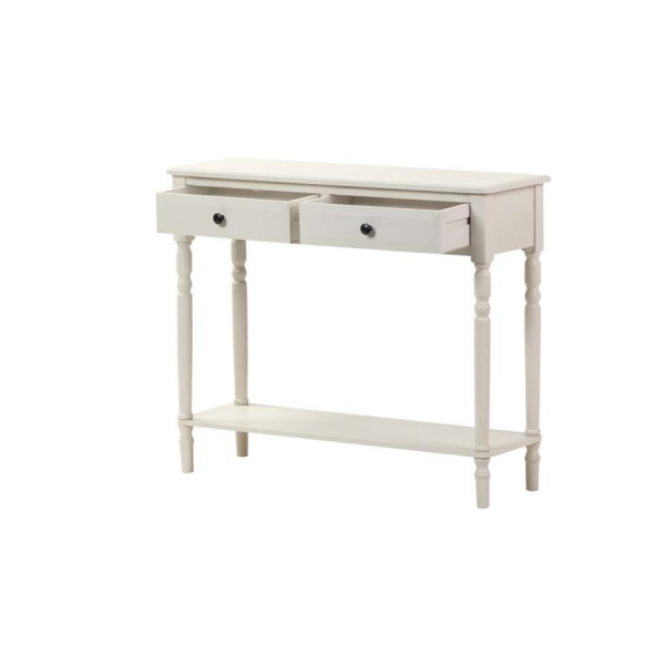 Consola de Madera Blanca con Cajones – Estilo Clásico Renovado Dale un toque elegante y funcional a tu entrada, salón o pasillo con esta consola de madera en acabado blanco. Con un diseño de líneas limpias y patas torneadas, combina el encanto del estilo clásico con la frescura de los interiores modernos.