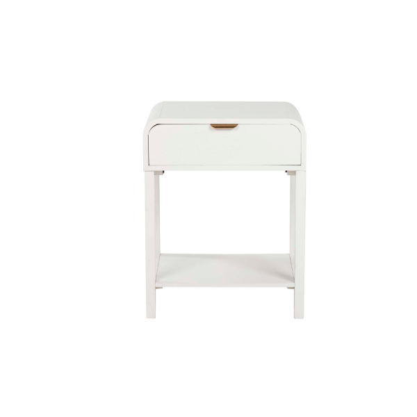 Mesita Blanca con Detalles Dorados – Elegancia Compacta Esta mesita de noche en blanco mate con tirador dorado es la combinación perfecta de estilo minimalista y sofisticación. Su diseño compacto la hace ideal tanto para dormitorios como para rincones auxiliares del hogar.