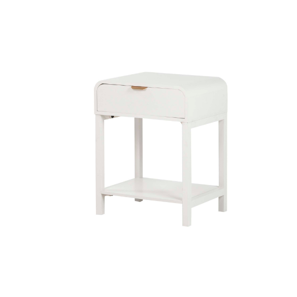 Mesita Blanca con Detalles Dorados – Elegancia Compacta Esta mesita de noche en blanco mate con tirador dorado es la combinación perfecta de estilo minimalista y sofisticación. Su diseño compacto la hace ideal tanto para dormitorios como para rincones auxiliares del hogar.