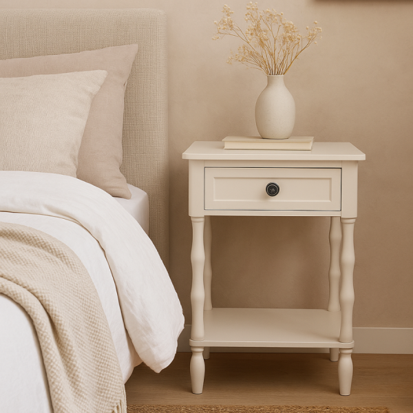 MESITA MDF PINO BEIGE 48x40x66 CM Aporta un toque clásico y delicado a tu hogar con esta elegante mesita auxiliar de MDF y pino en tono beige.