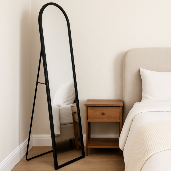 Espejo vestidor pared hierro y cristal 50x4x150 cm – Negro Este elegante espejo de cuerpo entero es el complemento ideal para dormitorios, vestidores o recibidores.