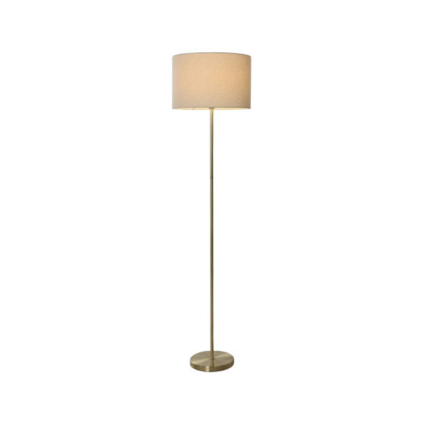 Lámpara de pie metal y lino 37x37x150 cm – Dorado Dale un toque sofisticado y cálido a tu salón o rincón de lectura con esta elegante lámpara de pie.