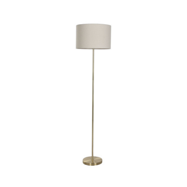 Lámpara de pie metal y lino 37x37x150 cm – Dorado Dale un toque sofisticado y cálido a tu salón o rincón de lectura con esta elegante lámpara de pie.