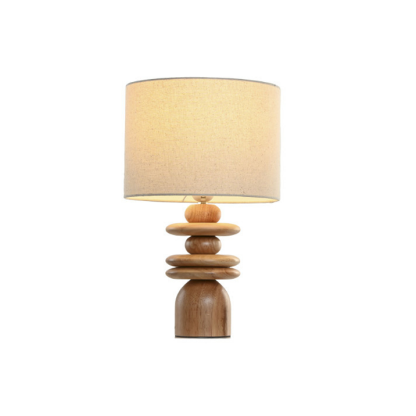 Lámpara de sobremesa hevea y lino 25x25x40 cm Aporta un toque natural y original a tu decoración con esta lámpara de sobremesa fabricada en madera de hevea y pantalla de lino.