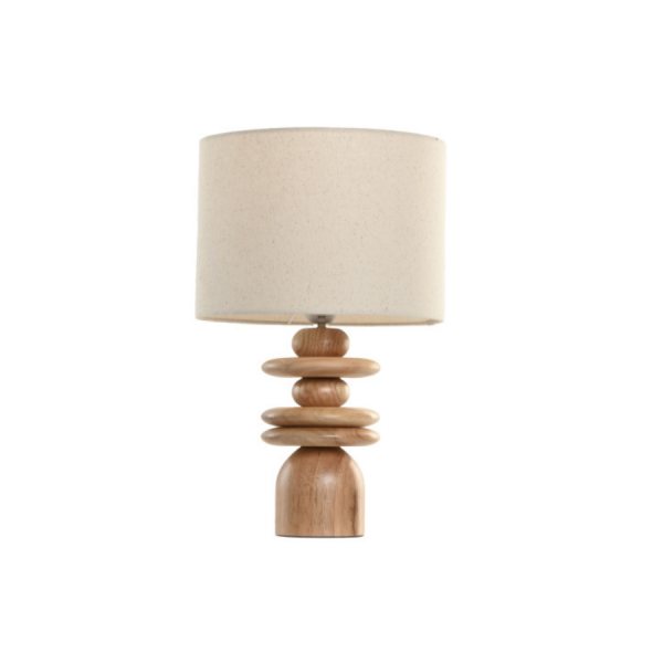Lámpara de sobremesa hevea y lino 25x25x40 cm Aporta un toque natural y original a tu decoración con esta lámpara de sobremesa fabricada en madera de hevea y pantalla de lino.