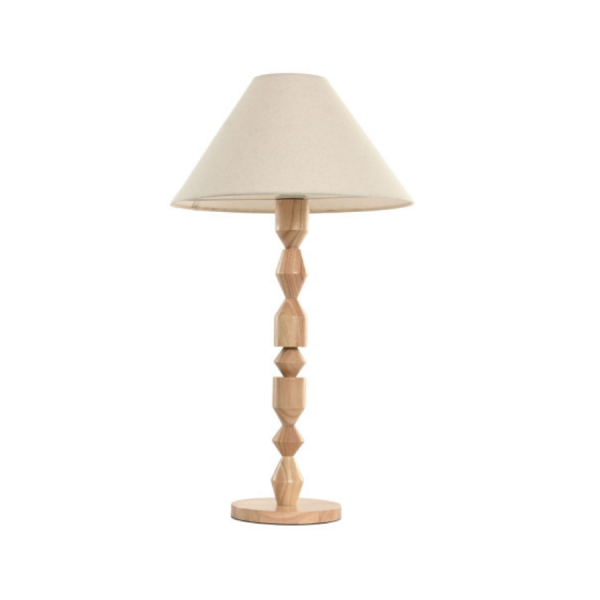 Lámpara de Sobremesa de Hevea 40x40x72 cm – Diseño Geométrico Natural Aporta calidez y estilo a cualquier rincón con esta lámpara de sobremesa elaborada en madera de hevea natural.