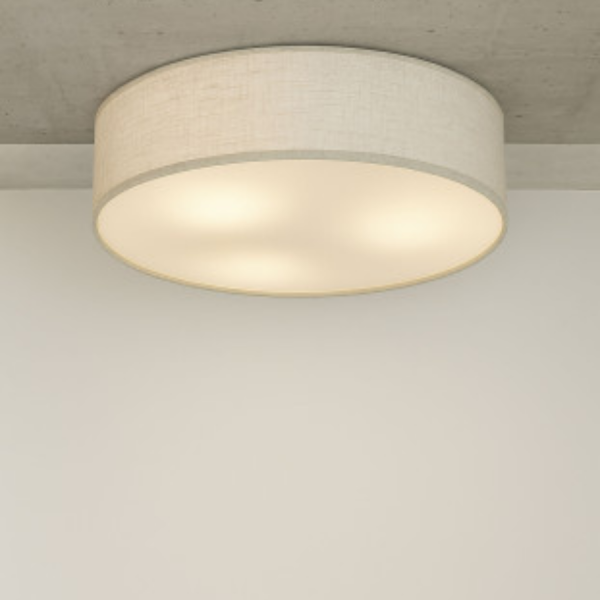 Lámpara de techo lino crudo ø60x15 cm – Diseño natural y contemporáneo Dale un toque de elegancia y calidez a tus espacios con esta lámpara de techo de gran formato, elaborada en lino color crudo.