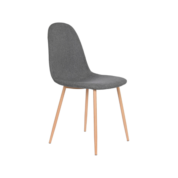 Silla de comedor tapizada en gris oscuro con patas efecto madera