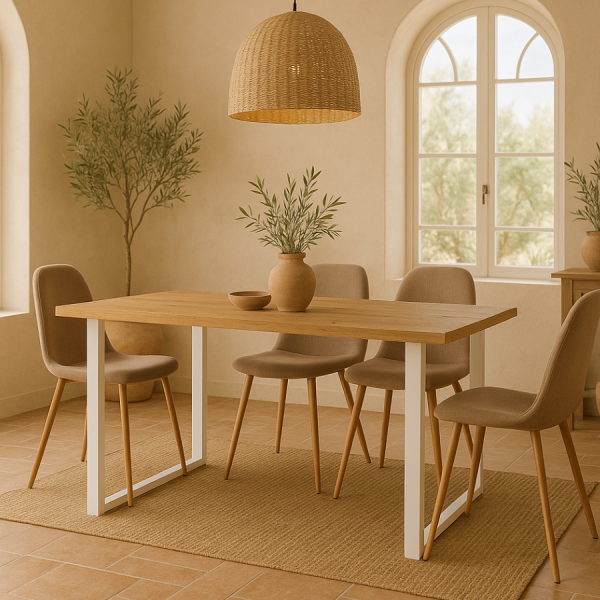 MESA DE COMEDOR NÓRDICA 160x90 cm – Roble Natural y Hierro Blanco