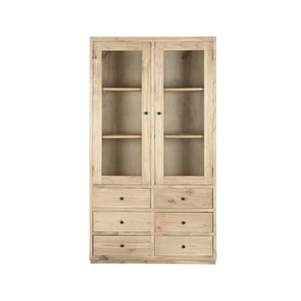Vitrina Mindi Cristal 100x40x185 cm – Estilo natural y funcionalidad6 cajones + 2 puertas con cristal Medidas: 100x40x185 cm