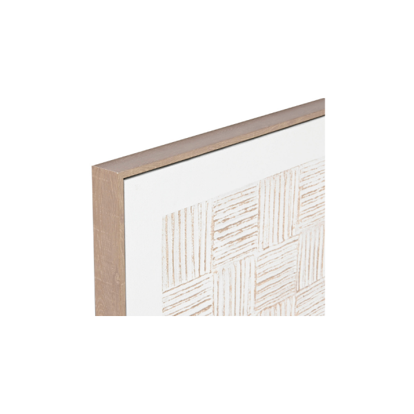 Cuadro abstracto en tonos neutros con diseño geométrico en relieve. Su estilo minimalista y marco de madera lo convierten en la pieza perfecta para dar luz y equilibrio a cualquier espacio.