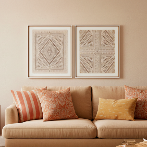 Dale un toque natural y elegante a tu hogar con este set de 2 cuadros de lienzo de yute en relieve 3D (50x3,8x60 cm). Su diseño geométrico artesanal con tonos beige y dorados combina a la perfección con estilos boho, nórdico o rústico. Ideales para decorar el salón, dormitorio o recibidor, aportando calidez y personalidad a cualquier espacio.
