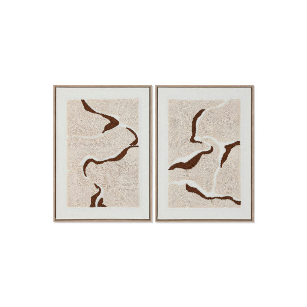 Este set de 2 cuadros en lienzo de poliéster con diseño abstracto es la elección ideal para quienes buscan una decoración moderna y versátil. Cada pieza mide 50x3x70 cm