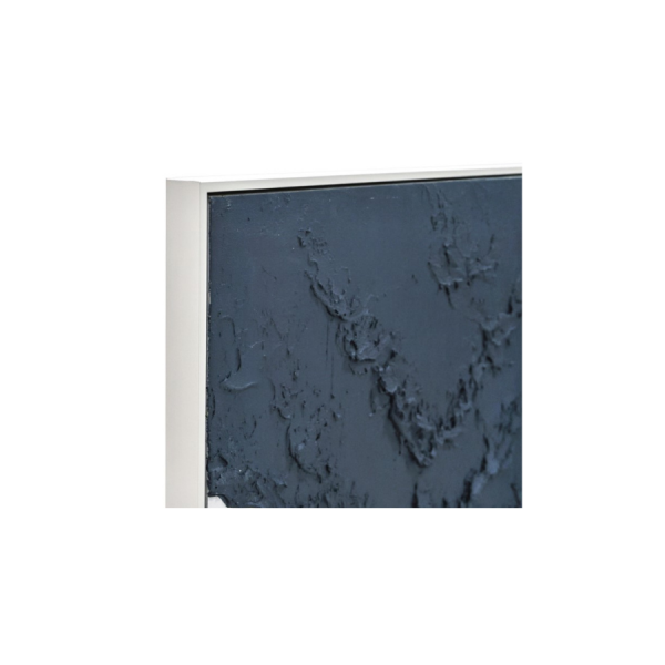 Cuadro abstracto en relieve con formas orgánicas en blanco y azul marino, arte moderno minimalista para decoración de pared.