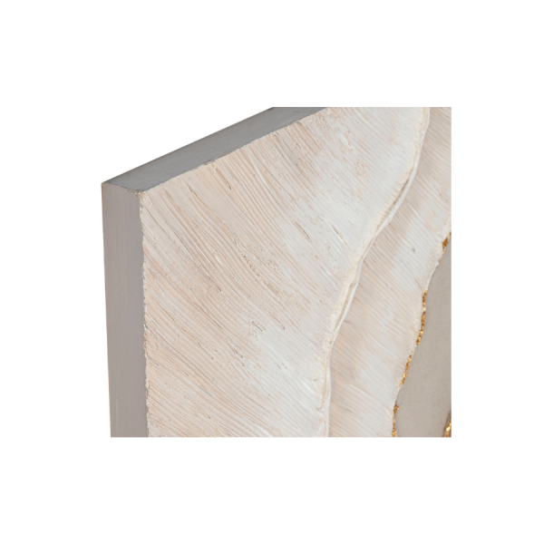set de 2 cuadros abstractos destaca por su diseño en relieve ondulado con tonos tierra, beige y blanco, realzados con delicados toques dorados.