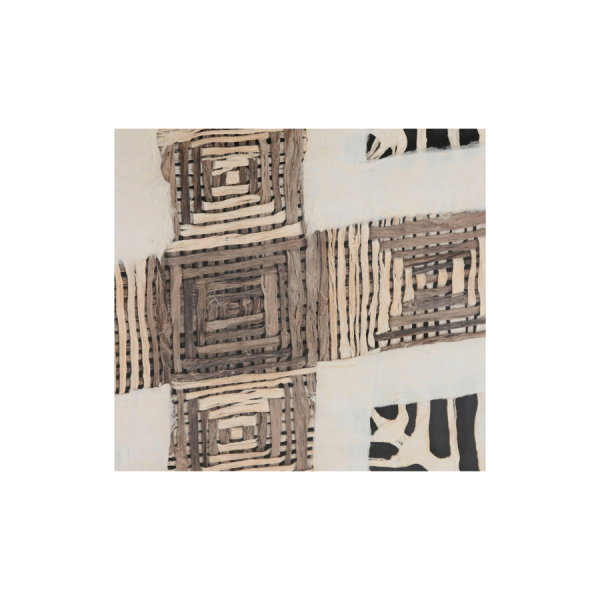 Cuadro cristal papel maché moderno 56x3x56 cm Aporta un toque artesanal y contemporáneo a tu hogar con este elegante cuadro realizado en papel maché protegido por cristal.