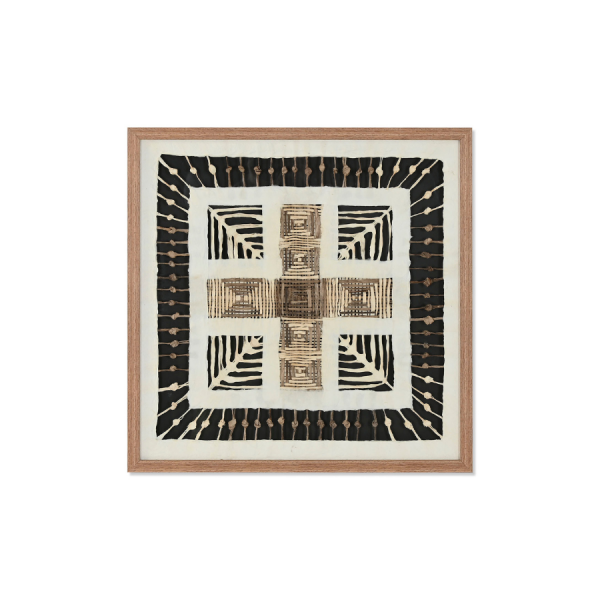 Cuadro cristal papel maché moderno 56x3x56 cm Aporta un toque artesanal y contemporáneo a tu hogar con este elegante cuadro realizado en papel maché protegido por cristal.