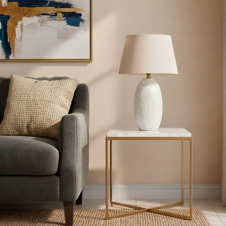 Lámpara de porcelana y algodón irregular