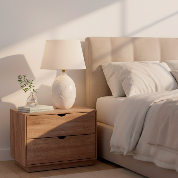 Lámpara de Sobremesa Porcelana y Lino Blanca 40x40x61 cm