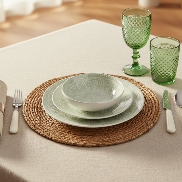 La vajilla está fabricada en cerámica de alta calidad, lo que garantiza su durabilidad. La cerámica es conocida por su resistencia y facilidad de limpieza, lo que hace que esta vajilla sea ideal para el uso diario. Además, es apta para lavavajillas, lo que facilita enormemente su mantenimiento.