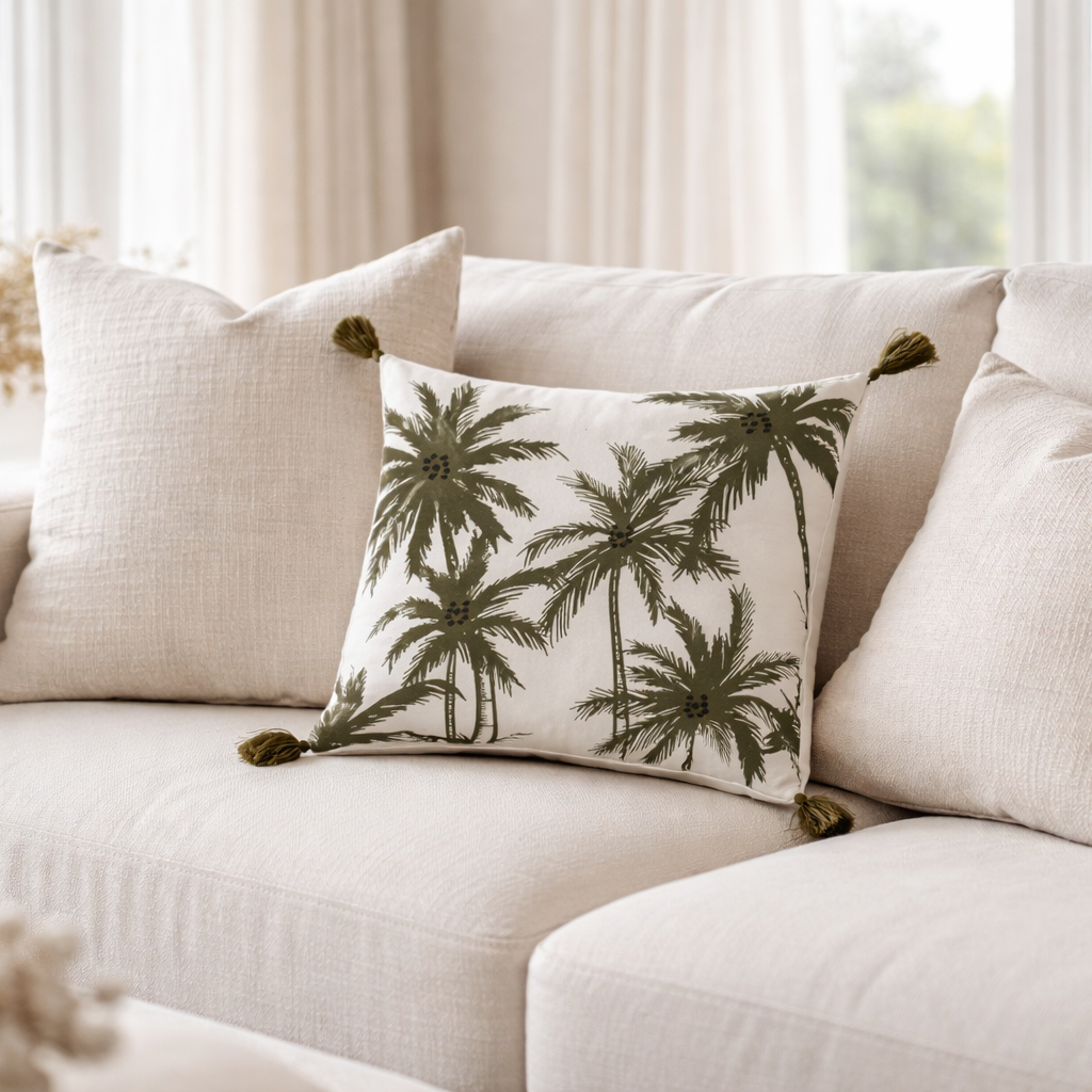 Cojín Algodón Palmeras Verde