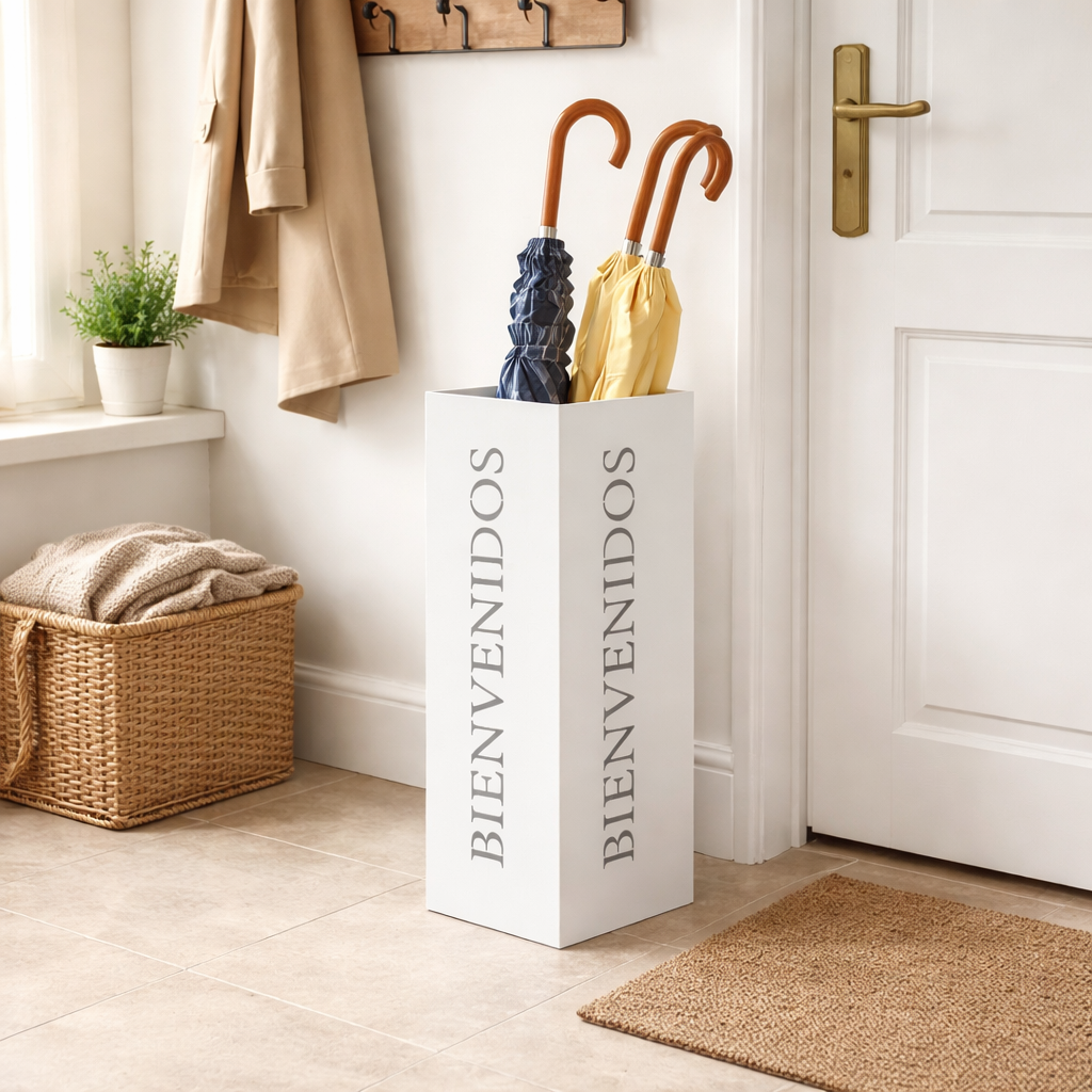 Paragüero Metal Bienvenido Blanco