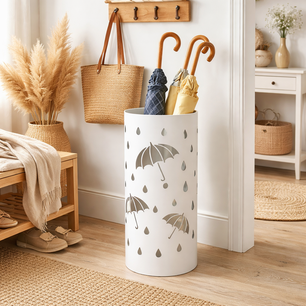 Paragüero Metal Lluvia Blanco