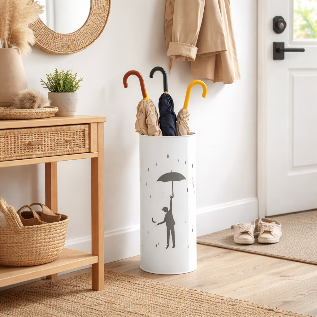 Paragüero Metal Lluvia Blanco