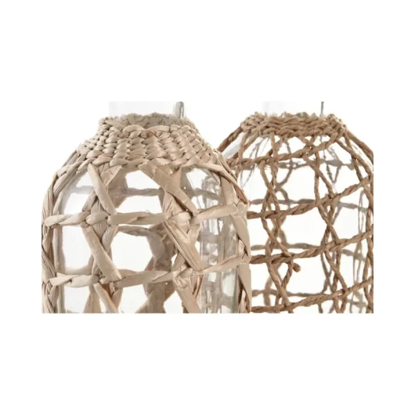 Jarrón de Cristal con Fibra Natural 1 L Medidas: 11 × 11 × 20 cm