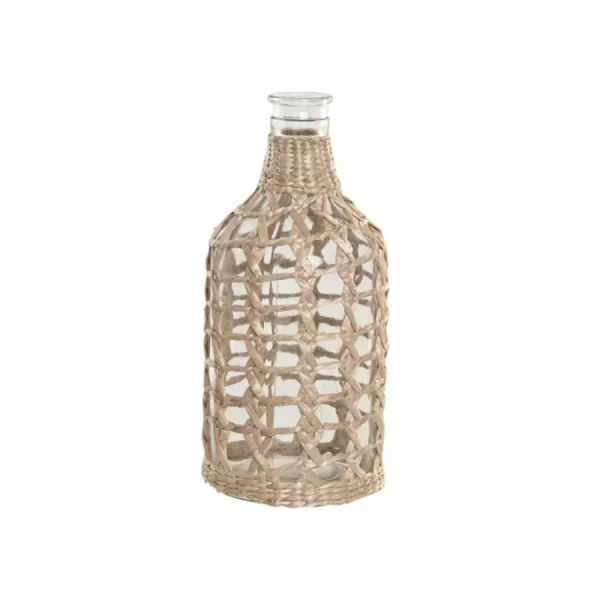 Jarrón de Cristal con Mimbre Tipo Botella Medidas: 15 × 15 × 33 cm