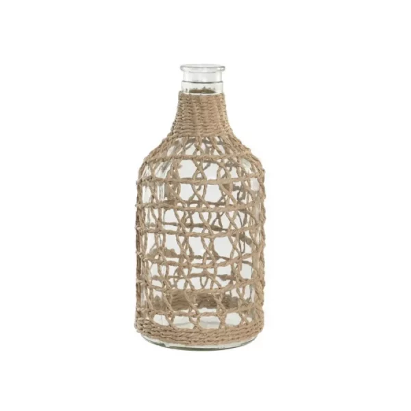 Jarrón de Cristal con Mimbre Tipo Botella Medidas: 15 × 15 × 33 cm