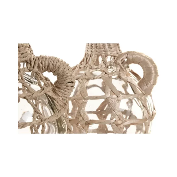 Jarrón de Cristal con Fibra Natural Tipo Botella Medidas: 13 × 13 × 17 cm