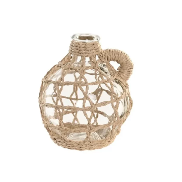 Jarrón de Cristal con Fibra Natural Tipo Botella Medidas: 13 × 13 × 17 cm