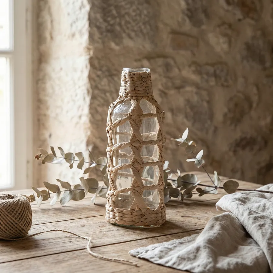 Jarrón Cristal Fibra Natural