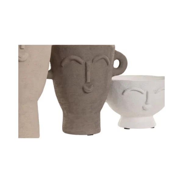 Set de 3 Jarrones de Gres Caras Multicolor Medidas: 17 × 11 × 22 cm (pieza mayor)