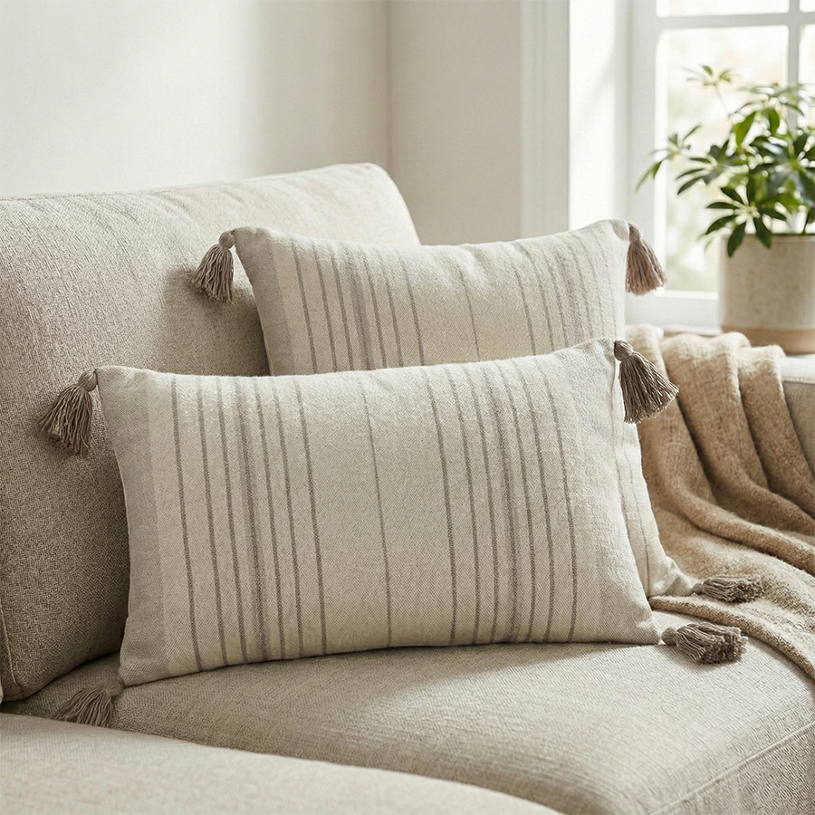 Cojín con Borlas Crudo 50x30