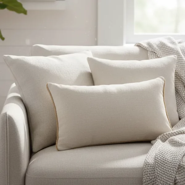 Cojín de Algodón y Yute Natural 30×50 cm sobre sofá