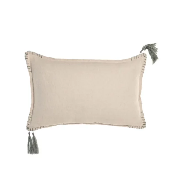 Cojín de Algodón y Yute con Borlas Beige 30×50 cm