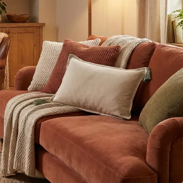 Cojín de Algodón y Yute con Borlas Beige 30×50 cm