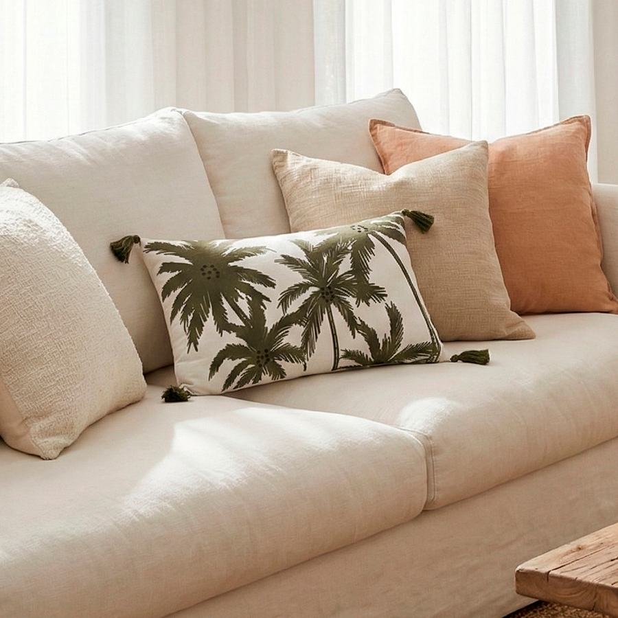 Cojín Algodón Palmeras Verde