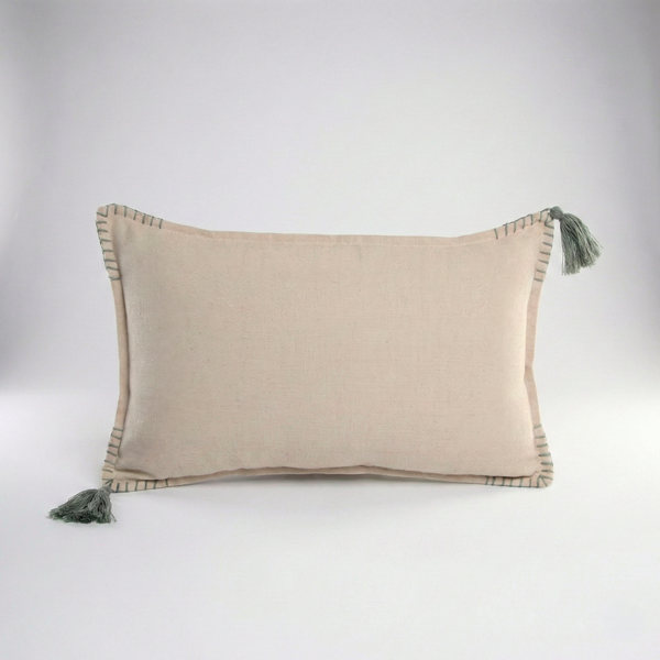 Cojín Algodón + Yute Borlas
