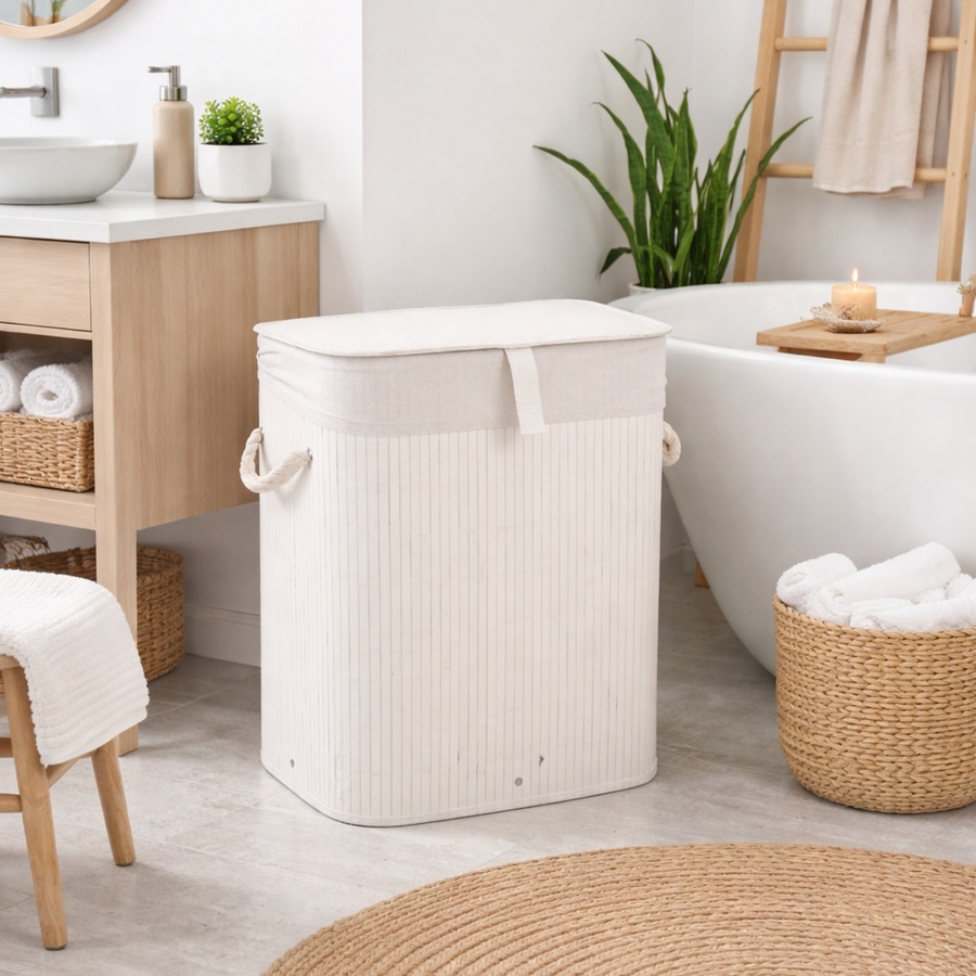 Cesto Ropa Bambú Blanco