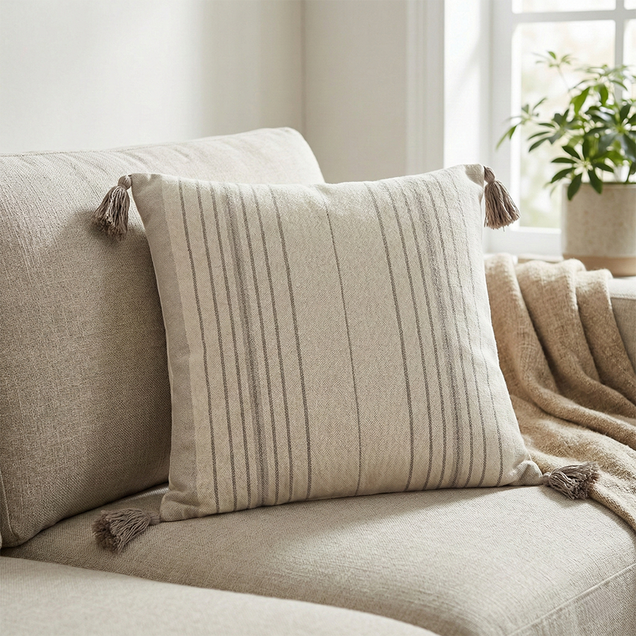 Cojín con Borlas Crudo 45 x 45