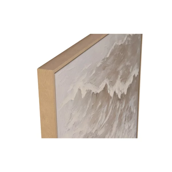 SET 2 CUADROS LIENZO PS 83 x 4,5 x 123 CM PLAYA Este elegante set de 2 cuadros decorativos en lienzo está inspirado en la belleza y tranquilidad del mar. Su diseño artístico recrea el movimiento de las olas rompiendo sobre la arena, combinando suaves tonos blancos y arena que transmiten calma, frescura y una agradable sensación de naturaleza.