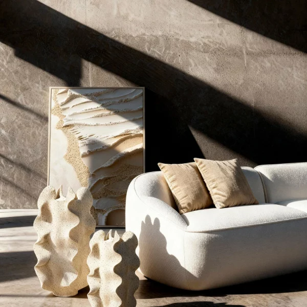 SET 2 CUADROS LIENZO PS 83 x 4,5 x 123 CM PINTADO A MANO Este elegante set de 2 cuadros decorativos en lienzo destaca por su diseño abstracto inspirado en formas orgánicas y texturas naturales.